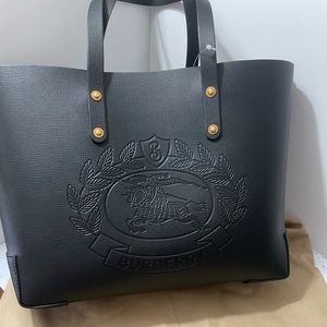 Burberry black leather embossed tote